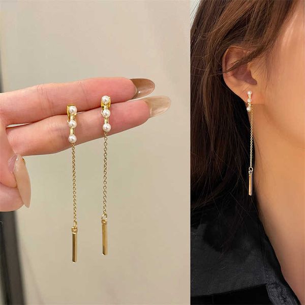 

pendant necklaces charm lats 2022 korean elegant cute pearl long tassel drop earrings for women girls fashion metal chain boucle d'orei, Silver