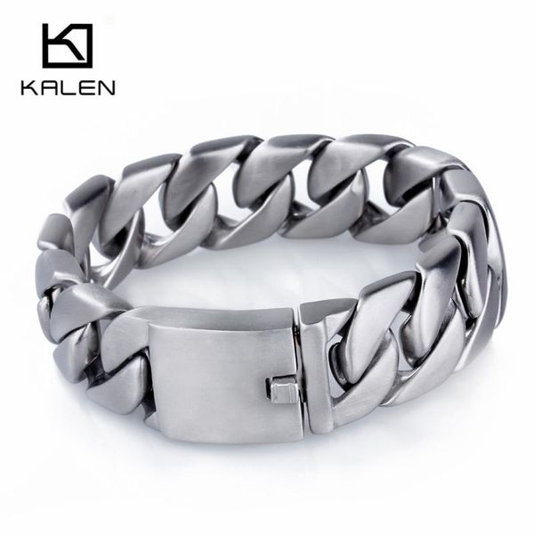 

bangle kalen heavy chunky cuban link chain bracelet jewelry stainless steel brushed matte bracelet men accessories 2020, Black