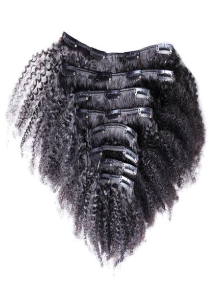 

natural hair mongolian kinky curly clip in hair extensions 100g 7pcslot 4a4b4c afro kinky clip in extensions2184877, Black