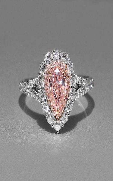 

women simulation pink diamond dropshaped wedding ring cute05453072, Silver