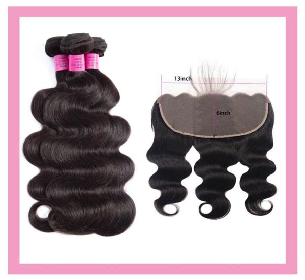 

peruvian human hair 13x6 lace frontal with 3 bundles body wave 4pcs virgin hair wefts 13 by 6 frontal pre plucked natural color7204362, Black;brown