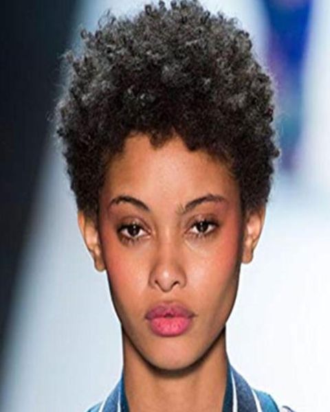 

short pixie cut curl human hair wigs 130 density natural color brazilian remy medium cap afro kinky curly machine made none lace w1862559, Black;brown