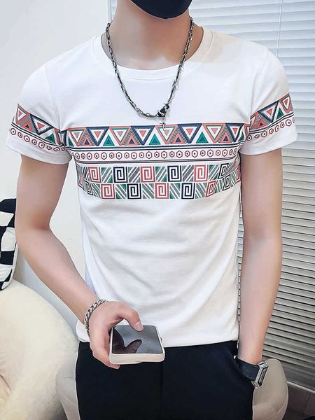 

2023 summer men's t-shirt underlay men's short sleeve slim fit half sleeve trendy round neck ethnic style fashion t-shirt m5jk8xx2, White;black