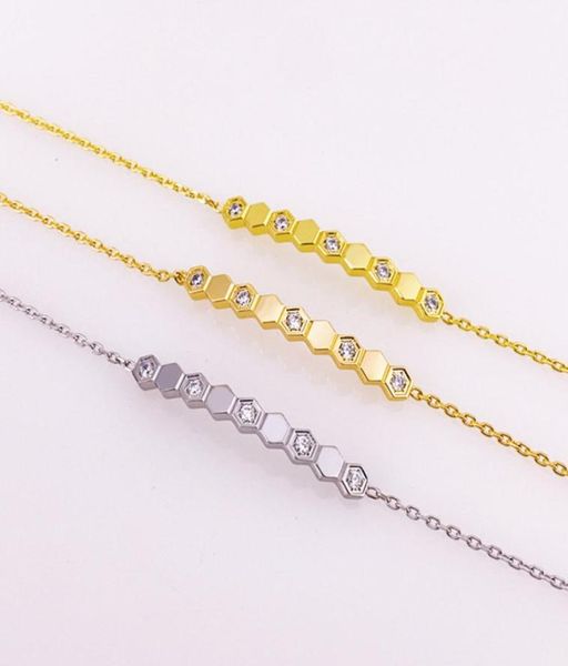 

2022 new honeycomb designer charm bracelets 18k gold stainless steel fashion bracelet with shining crystal party wedding jewelry f2684400, Golden;silver