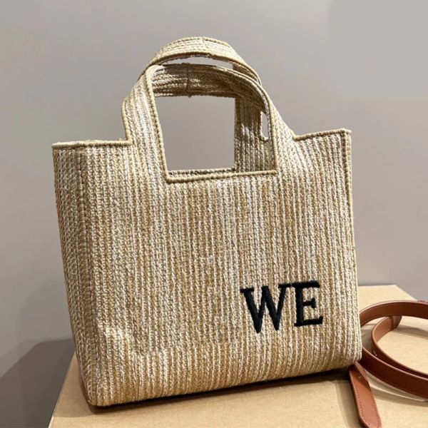 

Luxury women's handbag Large capacity Portable high-quality Letter Hardware Open fashion women's shoulder bag Straw beach bag, Brown