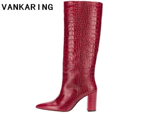 

2020 western boots fashion knee high boots women faux leather wedges high heel long pointed toe autumn winter woman2615952, Black