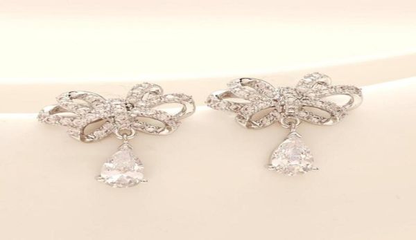 

brand new luxury s925 silver needle drop zircon earrings jewelry temperament women highend zircon bow drop earrings 75054319