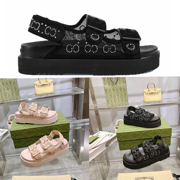 

designer women sandals mimi double g flip flops rubber slippers jelly platform slides adjustable buckle candy color slipper summer beach san, Black