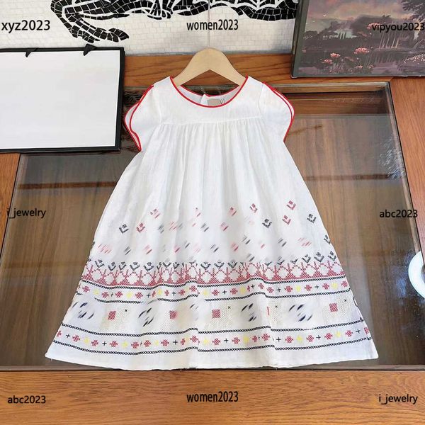 

luxury designer baby dress split sleeve design girl summer dress layered multiple pattern printing skirt #multiple product, Red;yellow