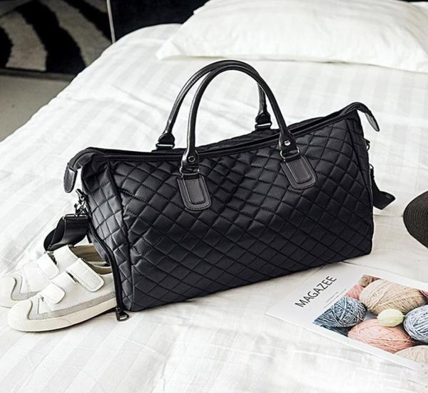 

duffel bags mens fashion plaid travel bag versatile women duffle weekend nylon shoulder big handbag carry on luggage black xa763wb3200231