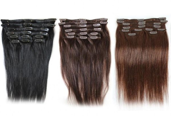 

greatremy brazilian clip in human hair extensions staight 124 120gset remy hair weft 20quot 24quot clip in hai3343977, Black
