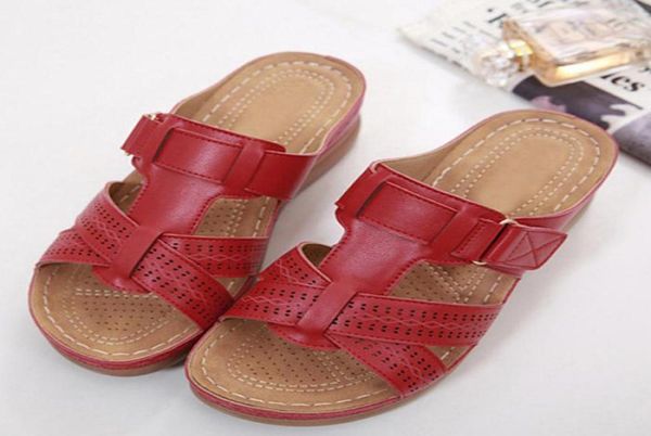

sandals women open toe orthopedic vintage antislip breathable leather casual platform retro shoes 20217879069, Black