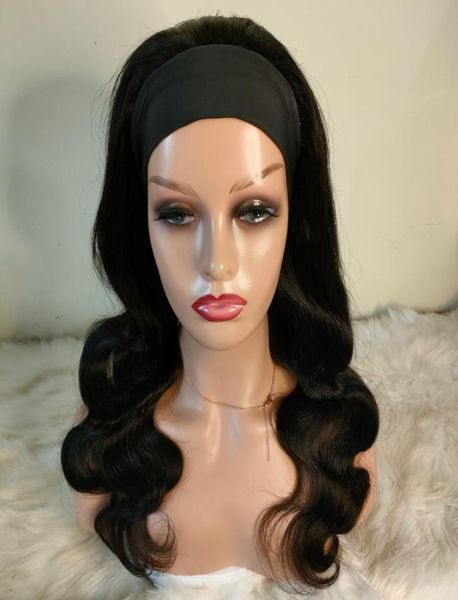 

headband wig 100 human hair 150 density body wave affordable grade 8a natural color none lace front2854080, Black