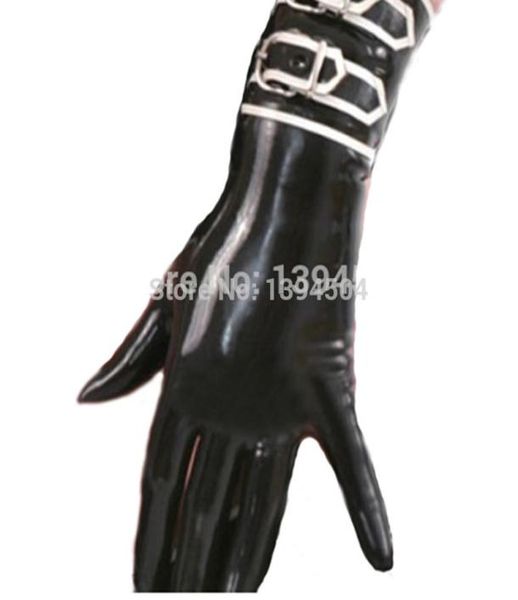 

new rushed exotic costume women latex gloves fetish 100 handmade short with buckles 2010221290534, Blue;gray