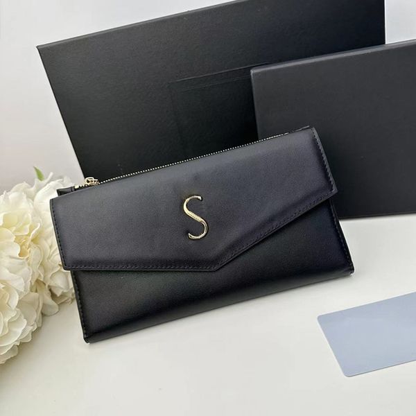 

designer long zipper wallet women luxury purse women letter envelope long card holder ladies clutch bags purse with box, Red;black