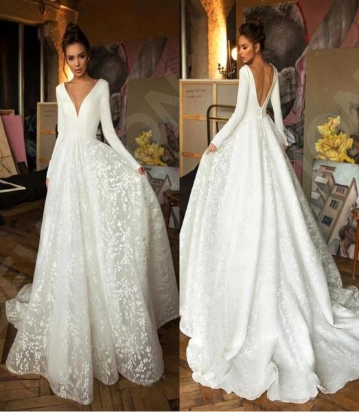 

berta long sleeves aline beach bohemian wedding dresses vintage v neck open back plus size boho bridal gown bc24742341093, White