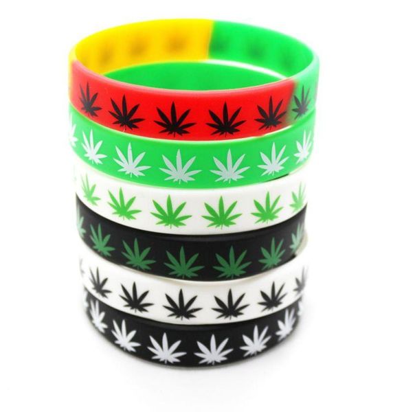 

50pcslot multi color maple leaf bracelet classic printed hip hop silicone wristband promotion gift silicon wristband2201455, Black