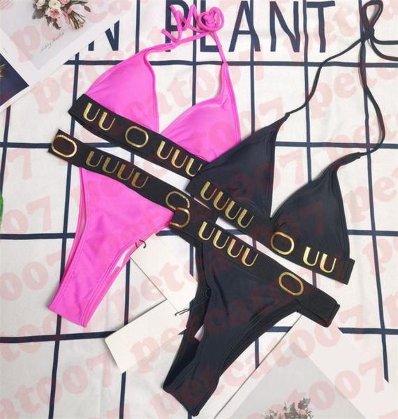 

golden letter bikini thong swimsuit for women halter swimwear v neck womens bikinis set8380516