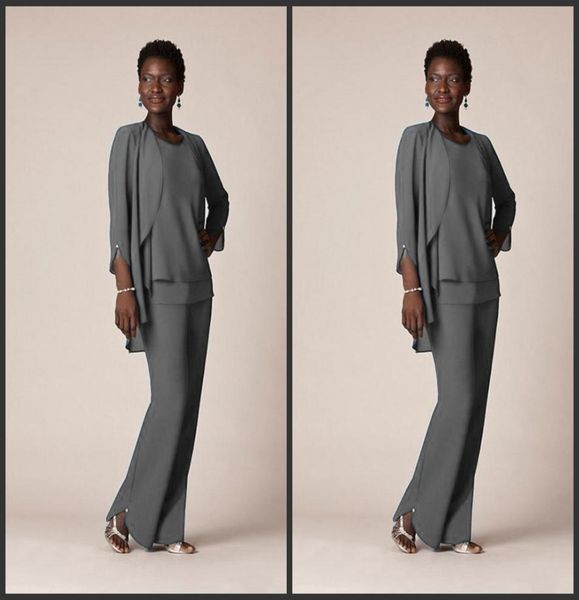 

2020 grey chiffon formal pant suits for mother groom dresses evening wear long mother of the bride dresses with jackets plus size 9738000, Black;red