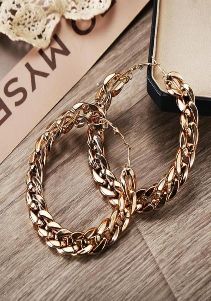 

large circle link chain hoop earrings for women female punk big metal hollow gold color geometric earring fashion jewelry2887913, Golden;silver