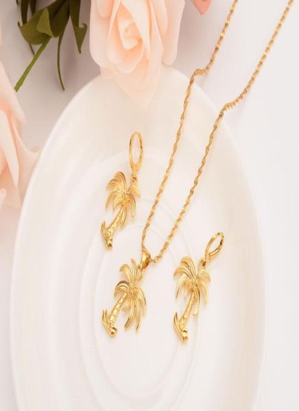 

k solid gold finish coco tree necklace chain earrings pendant fashion new choker jewelry sets women teens girl charms jewelry1841033, Silver