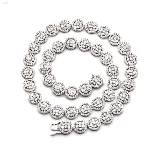 

rapper jewelry iced out bling vvs moissanite round and baguette tennis chain necklace, Silver