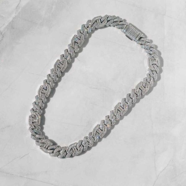 

cusstom 925 silver 15mm prong cuff chain iced out moissanite baguette cuban link chain