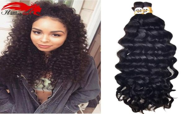 

human hair micro braids 3pcs 150gram deep curly bulk hair for braiding no attachment brazilian7461626, Black