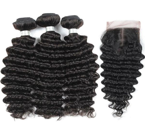 

brazilian deep wave 3 bundles with 4x4 lace closure 100 brazilian virgin human hair weave deep wave bundles with closure natural 2375483, Black;brown