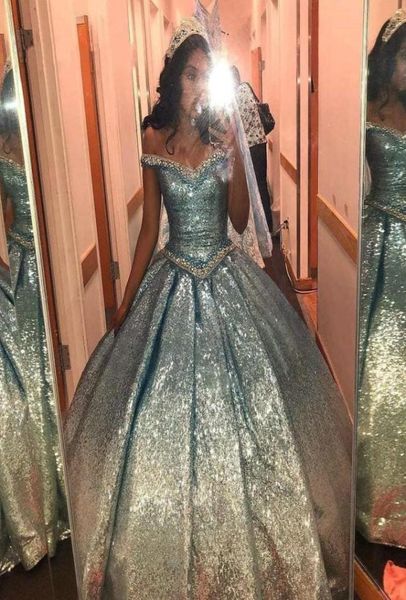 

blue sequins satin ball gowns sweet 16 dresses 2021 crystals beaded off the shoulder prom girls pageant dress quinceanera gowns4147036, Blue;red