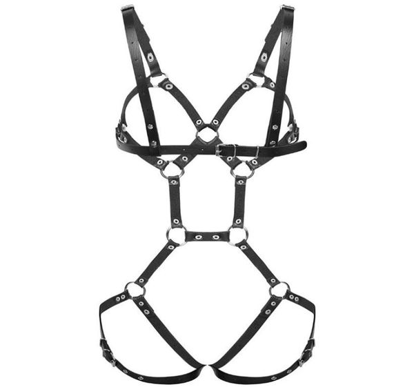 

belts 1 set women leather harness underwear garter men punk gothic suspenders bondage straps bra body lingerie 2104211841327, Black;brown