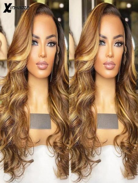 

hd highlight wig colored transparent lace front human hair wigs 180 density body wave lace front wig ombre t part body wave wig2755025915, Black