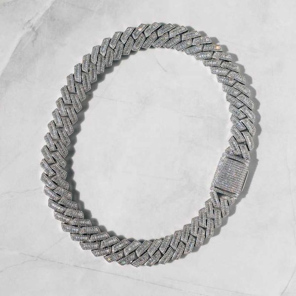 

sparkle iced out vvs 20mm 925 sterling silver baguette cuban link chain moissanite