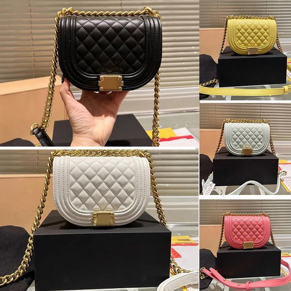 

cc bag boy bags fashion women shoulder bags diamond plaid leather handbag black pink thread gold hardware crossbody purse 20cm 5 colors with