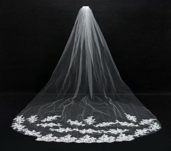 

elegant white onelayer long bridal veils with lace edge applique ivory tulle wedding veil wedding accessory in stock3994638, Black