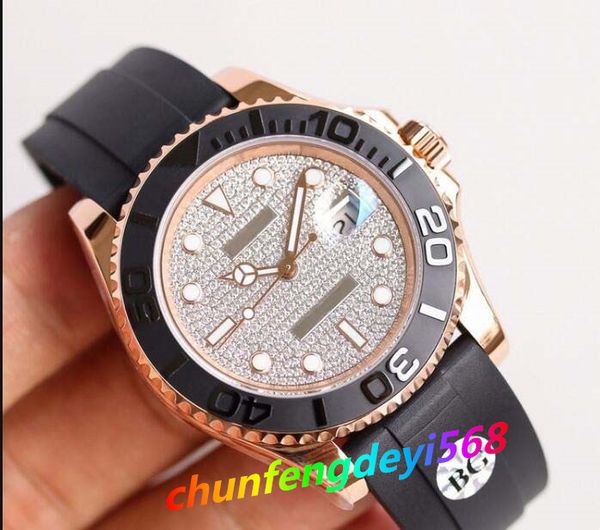 

full diamond dial mens watch automatic mechanical watches 40mm rubber strap stainless steel for men life waterproof wristwatch fashion wrist, Slivery;brown