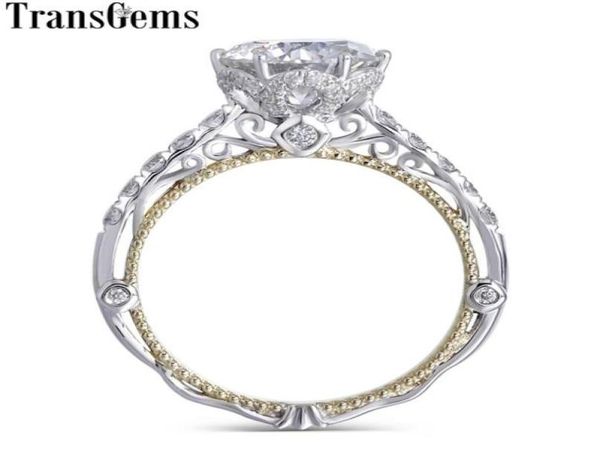 

transgems 14k white and yellow gold center f color moissanite diamond vintage engagement ring for women bridal wedding t20010828961755330, Slivery;golden