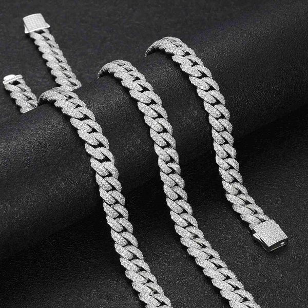 

iced out 10mm mens miami cuban link necklace hip hop lad diamond bling prong cuban chain, Silver