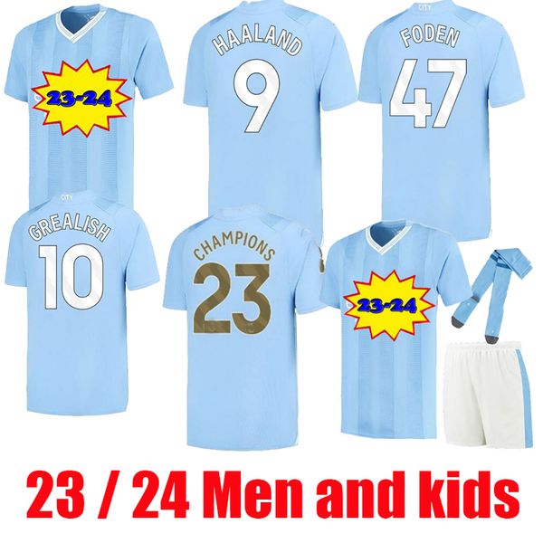 

haaland 23 24 soccer jerseys de bruyne phillips 2023 2024 home away third fans player cities grealish sterling mahrez foden manchesters foot, Black;yellow
