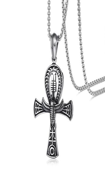 

38x58mm large antique silver egyptian ankh pendants necklace in stainelss steel key of life necklace protection jewelry3462383