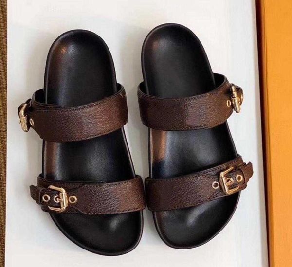 

bom dia flat mule sandals 1a3r5m cool effortlessly stylish slides 2 straps with adjusted gold buckles women summer slippers5671177, Black
