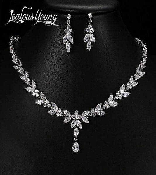 

luxury crystal zircon wedding jewelry sets for women white gold color african jewelry sets water drop earrings necklace set as56 22598295, Silver