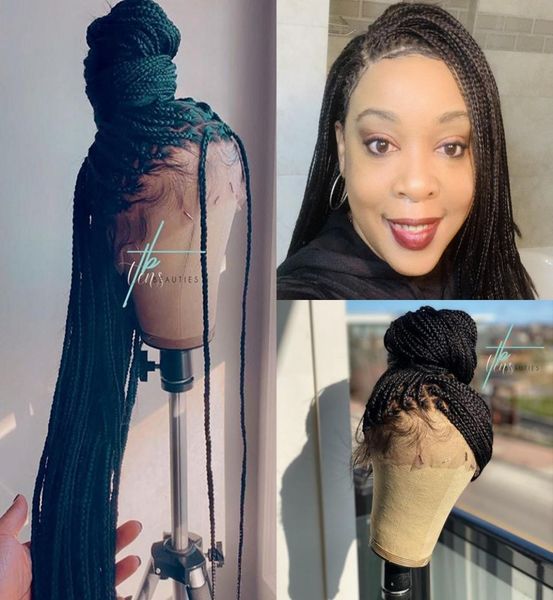 

long blackbrownombre color box braids wigs for black women cornrow micro braided synthetic lace front wig simulation human hair2180457