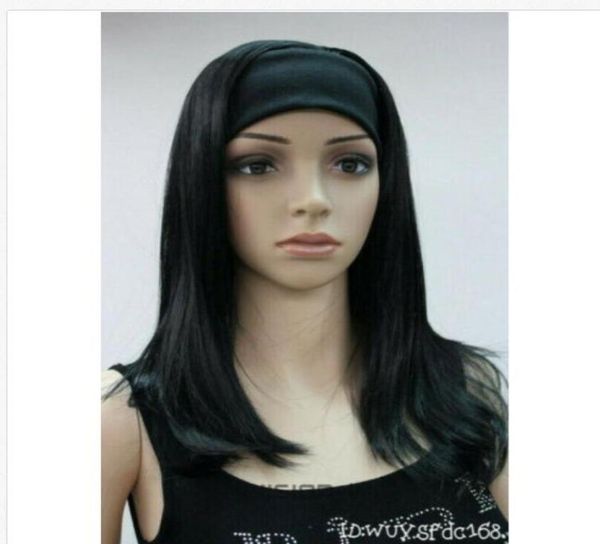 

8 colors 34 half wig long straight women lady headband cosplay wigs3701635, Black