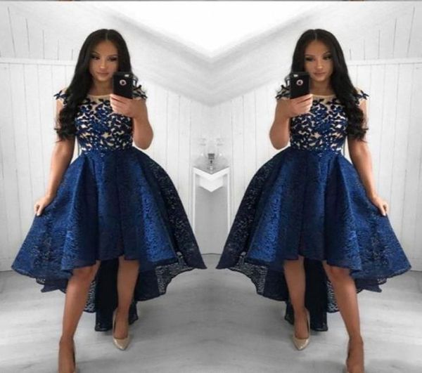 

2021 vintage navy blue lace cocktail dresses neck high low short party prom gowns homecoming dresses arabic vestidos evening dress7058415, Black
