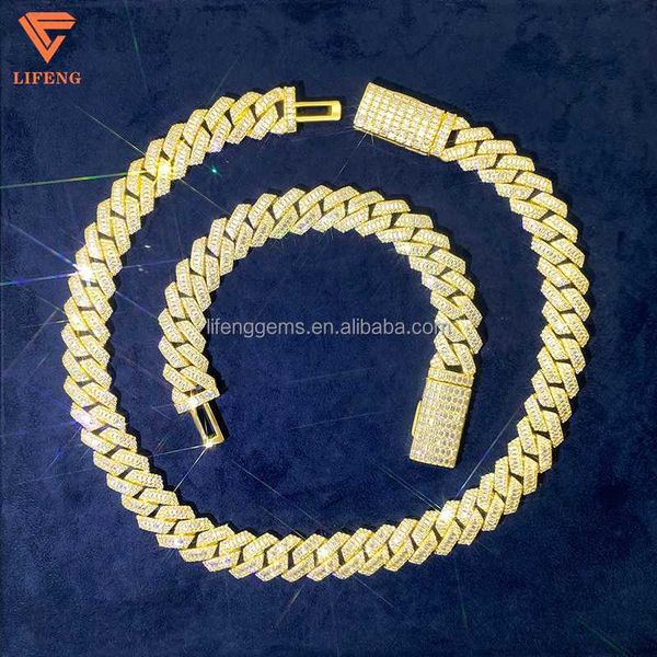 

15mm vvs moissanite iced out diamond gold color chain necklace 925 sterling silver men necklace miami cuban link chain