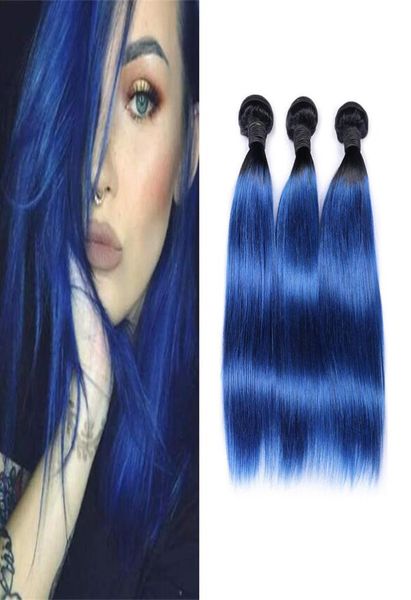 

two tone 1bblue straight human hair weave 34 bundles whole colored brazilian ombre virgin human hair extension deals8033365, Black