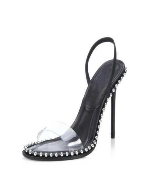 

women clear sandal small size high heels slin look pumps lady stud sandals all match stilettos back strap heels z2767394440, Black