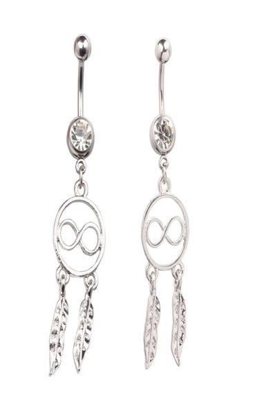 

lucky 8 dream catcher feather rhinestone piercing belly button navel ring barbell piercing indiano7232759, Silver