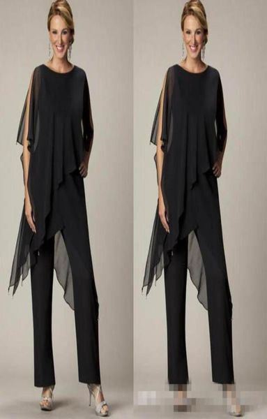 

mother of the bride pant sutis black chiffon bateau neck asymmetrical wrap style modest mother039s suit for weddings cus5436048, Black;red